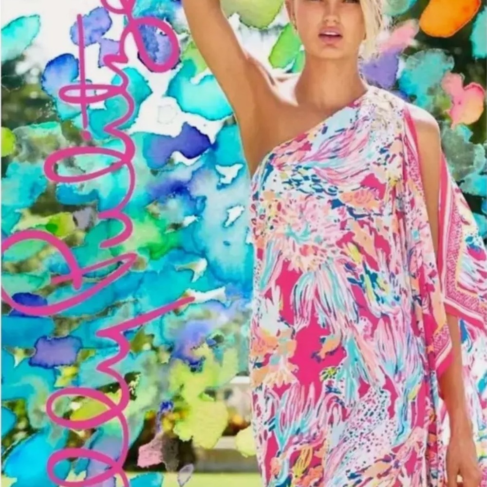 Lilly Pulitzer Marlee One-Shoulder Silk Dress Sunken Treasure Holy Grail 00